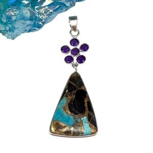 Shell in Turquoise Necklace Pendant Amethyst Flower Solid 925 Sterling Silver